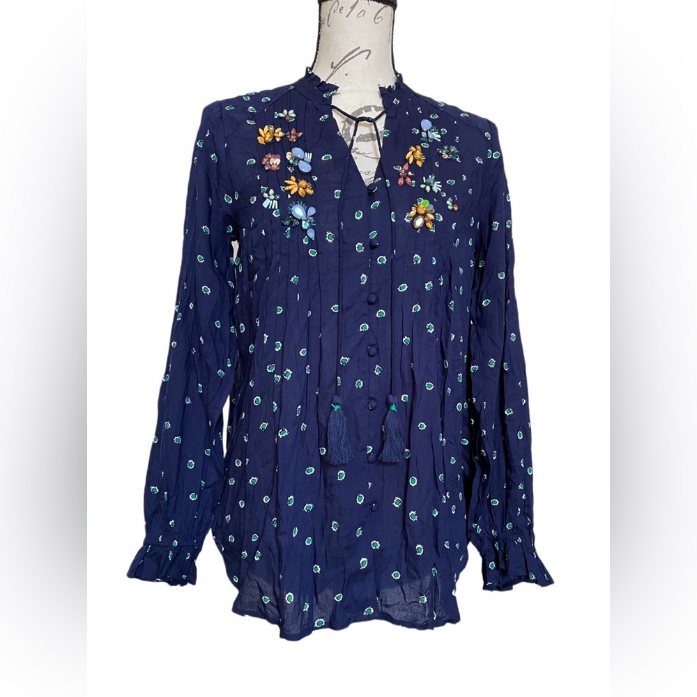 Navy Anthropologie Ashton Boho Peasant Top, by Vanessa Virginia - 2 - Picture 4 of 10